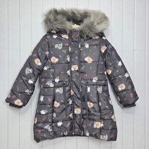 Cool Club by Smyk Gray Puffer Coat with Animal‎ Print and Faux Fur Hood Size 3T